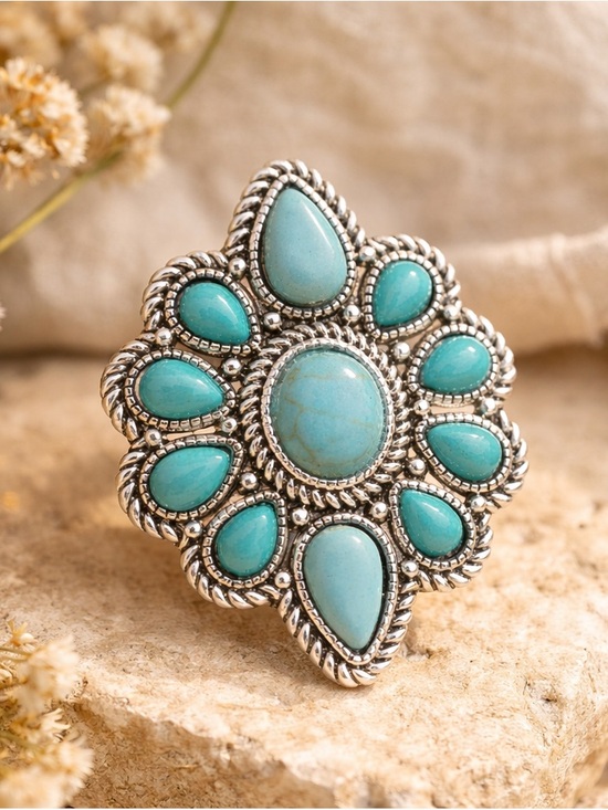 Jewelry - CLOSEOUT FIRM 🌸Western Turquoise Blossom Natural stone Turquoise Ring